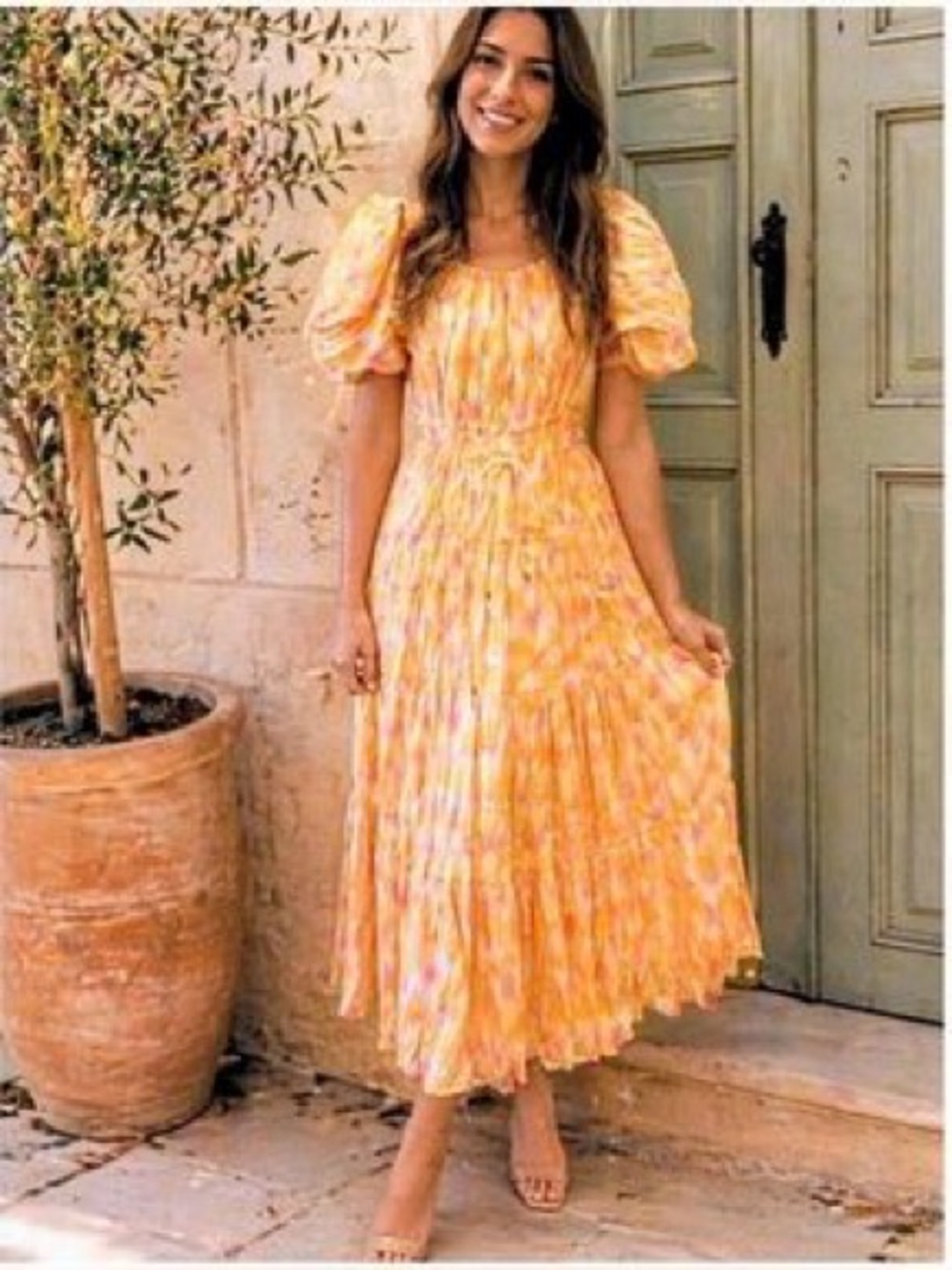 NWT Aleeza Paris Floral Puff-Sleeve Midi Dress - Size Xl